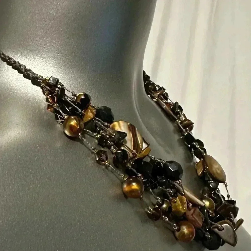 2 for $30 💎VINTAGE  MULTI LAYERS BEADED NECKLACE - Picture 4 of 15